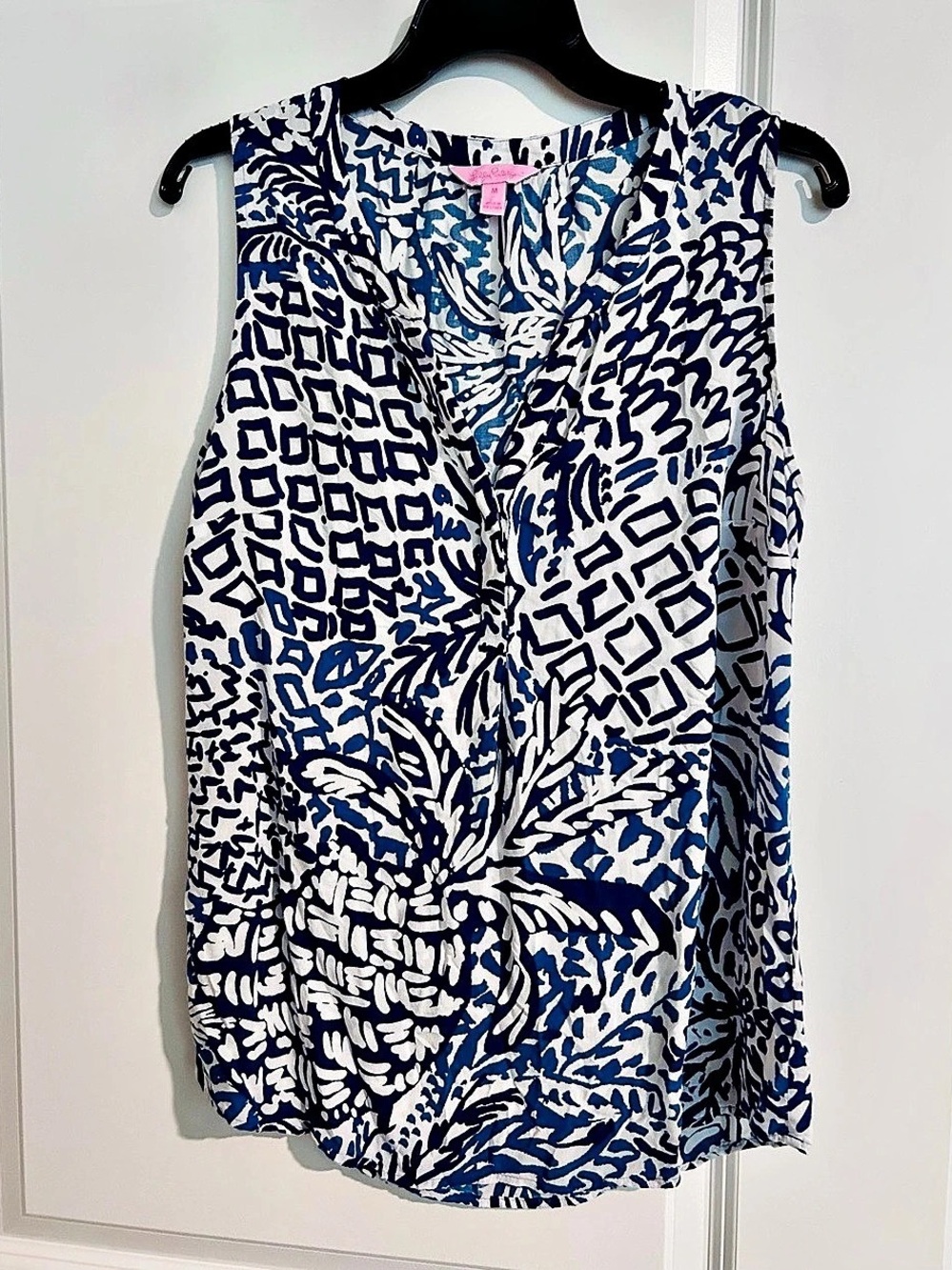 Lilly Pulitzer Stacey Top Abstract Print Blouse Blue & White Medium